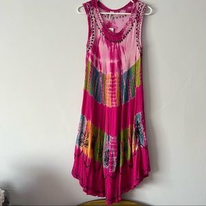 NWT India Boutique Boho Tie Dye Embroidered short dress / beach coverup